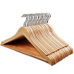 STAR WORK Solid Wood Garment(40) Hangers - With Non Slip Bar And Precisely Cut Notches 40, 360 Degree Swivel Chrome Hook - Natural Finish Super Sturdy And Durable Wooden Hangers (40 Count)