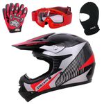 Zorax ZOR-X19 Red M (51-52cm) PREDATOR Kids Motorbike Motocross MX Helmet ECE 2206 & Gloves M (6cm) & Goggles & Balaclava