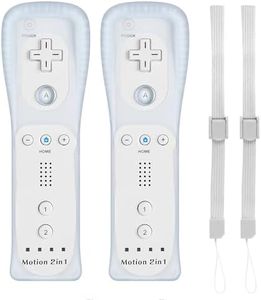 2 Pack FISUPER Remote Controller with Motion Plus for Wii/Wii U, with Silicon Case and Wrist Strap (White)