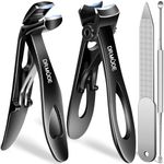 Toenail Clippers for Thick Nails for Seniors, Angled Head Large Toe Nail Clippers with Catcher,Heavy Duty Fingernail Clippers with Wide Opening Nail Cutter Men & Women, Black