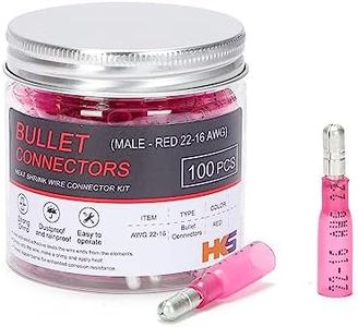 HKS 100 PCS Heat Shrink Male Bullet Connector - Red 22-16 AWG - Electrical Wire Connectors Kit - Tinned Copper - Automotive Marine Crimp Connectors - Waterproof and Insulated