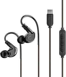 MEE audio M6 Sport USB-C Wired Earbuds with Memory Wire Earhooks, Headset with Mic & 3-Button Remote for iPhone 16, iPad, Other USB Type C Devices; in Ear Headphones for Running/Gym/Workouts, Black