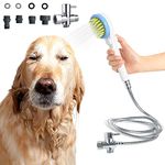 MTSLYH Dog Shower Attachment for Bathtub Faucet,Pet Shower Attachment with Shower Head,Hose& Adapter,Dog Bath Brush for Massaging & Grooming at Dog Bathing Station,Curry Comb for Dogs & Cats Washing