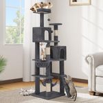 DWVO 75-inch Indoor Cat Tree Tower, Multi-Level Pet Playground, Cat Furniture with Scratch Posts, Hideaway Condos, Soft Perch, Snug Hammock, Climbing Ladder, and Plush Balls for Kittens (Dark Gray)