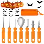 Mengine Halloween Pumpkin Carving Kit, Professional Pumpkin Carving Tools Heavy Duty Stainless Steel with Stencils and Storage Bag for Halloween Pumpkin Decorative (7pcs-Orange)