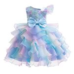 Miipat Girls Pageant Dress Flower Kids Wedding Party Dress Ruffle Princess Girls One Shoulder Ball Gown(RainbowBlue,6-7Years)