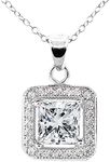 Cate & Chloe Ivy 18k White Gold Plated Princess Cut Halo Pendant Necklace - Silver Halo Necklace w/Solitaire Square Cut Cubic Zirconia Diamond - Wedding Anniversary