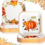 Uiifan 100 Pcs Thanksgiving Fall Paper Plates 7 Inch Retro Maple Leaf Pumpkin Dessert Plates Disposable Autumn Harvest Square Plates for Thanksgiving Holiday Party Tableware Supplies(Pumpkin)