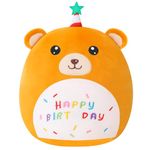 SQEQE Birthday Bear Stuffed Animal Bear Plushie Creative Bear Plush Pillow Birthday Party Home Room Decoration Doll Gift for Kids(Bear,10 Inch)