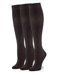 HUE Women's Graduated Compression Knee Socks 3 Pair Pack Casual, Black/Black/Black, One Size