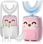 PVOGRT Kids Electric U Shaped Toothbrush Kids Sonic Toothbrush with 4 Soft Brush Head Automatic Rechargeable 6 Cleaning Modes 360 Degree Cleaning-(Age2-7 Pink)