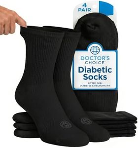 Doctor's Choice Diabetic Socks for Men, Seamless Crew Socks with Non-Binding Top, Provides Extra Comfort for Gout, 4-Pairs, Black, X-Large, Size 12-15