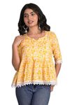 Women's Printed Anarkali Top Tunic Short Kurti Pink (XX-Large, Yellow)