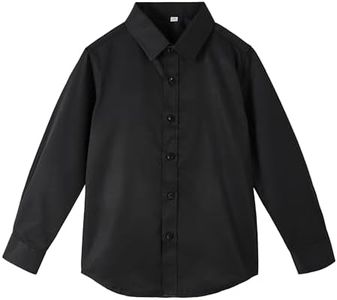 LOLANTA Boys Button Down Shirts Solid Color Poplin Fabric Kindergarten Graduation/Party/Wedding (Black, 10-12)