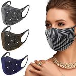 UOUDIO Rhinestone Crystal Face Mask， Masquerade Fashion Bling Mask for Women，Reusable, Golden Silver Blue, 1 Count (Pack of 1)