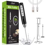 Milk Frother for Coffee - Christmas Kitchen Gifts for Women Rechargeable Handheld Foam Maker with Two Replaceable Stainless Whisks, and Three Speed Control to Choose for Latte, Cappuccino