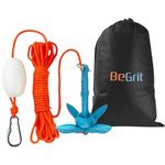 BeGrit Kayak Anchor 1.5 lb Small Boat Anchor Kit Folding Grapnel Anchor Carbon Steel for Canoe Jet Ski SUP & Paddle Board with 32.8 ft Anchor Tow Rope Carrying Bag(Blue)