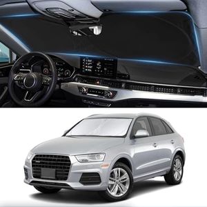 Custom fit Q3 Windshield Sunshade for 2013-2023 2024 2025 Audi Q3 Front Window Shades Cover for Windshield Sun Visor Screen Protector 210T Reflective Blocks UV Rays Cool Car Accessories