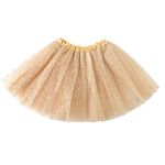 Jastore Girls Princess Layered Dance Skirt Dress Up Tulle Tutu Skirt with Sparkling Sequins, Gold, 5-8 Years