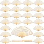 60 Pcs White Paper Hand Fan Bamboo Folding Fan Handheld Wedding Fans Folded Fan for Bridal Dancing Party Favors Church Home Office Decoration Gift DIY Supplies Stage Props in Opp Individual Package