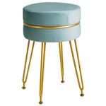 IBUYKE Velvet Round Footstool Ottoman, Vanity Stool for Makeup Room, Vanity Chair Foot Rest with Gold Legs, Modern Stools for Bedroom, Living Room, Entryway, Offices, Blue L/G-40H