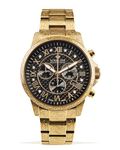 LOUIS XVI Men's Watch Palais Royale Stainless Steel Bracelet Gold with Black Real Carbon Dial and Real Diamonds Roman Numerals Chronograph Analogue Quartz 1018