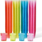 MATANA 150 Neon Plastic Shot Glasses (1oz), Party Shot Cups for Wine Tasting, Condiments, Sauce, Jello Shots & More - Sturdy & Reusable