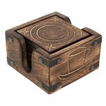 Ajuny 6 Hand Carved Wooden Burnt Wood Style Coasters And Holder Set
