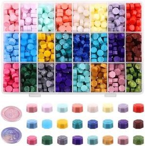 Rustark 1200Pcs 24 Colors Wax Seal Beads Set, Sealing Wax Beads Letter Wax Seal Wax Pellets for Stamp Seals, Letter, Wedding Invitations, Envelopes Cards, Gift, Decoration