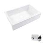 Grace Fireclay 34″ Single Bowl Quick-Fit Undermount Farmhouse Apron Kitchen Sink and Care Kit, Crisp White