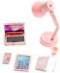 7 Pcs Miniature Laptop Tablet Phone Mini Books Desk Lamp Miniature Office Mini House Accessories, Pink