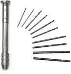 WEITARI Hand Drill Bit Set, 10pcs 0.8-3.0mm Micro Mini Twist Drills with Precision Hand Drill Rotary Tool for Wood, Jewelry, Plastic Craft DIY