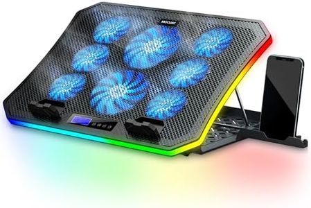 Laptop Cooling Pad RGB Gaming Notebook Cooler for Desk and Lap Use, MOOJAY Laptop Fan Stand 8 Adjustable Heights with 8 Quiet Fans and Phone Holder, for 15.6-17.3 Inch Laptops - Blue LED Light