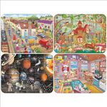 ABYZ Wooden Jigsaw Puzzles for Kids, Railway Station,The Beach House, Sleepy Time, Space Jigsaw Puzzle for Kids of Age 3-5 Years, Set of 4-120 Pcs Puzzle