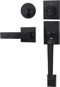 Azdele Black Front Door Handle with Deadbolt and Lever Set, Modern Front Door Lock Set, Black Door Handle with Single Cylinder Deadbolt for Exterior Door, Reversible for Right&Left Handed, Matte Black