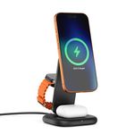 SATECHI 3-in-1 Qi2 Wireless Charging Station, 25W Fast Magnetic Charger, Foldable Charging Stand for iPhone 17, Apple Watch Series 11, AirPods, 45W USB C Adapter Included, Space Black