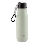 FAB Double Wall Insulated Sports Bottle (500ml/Pistachio) with Rope Lid and Carabiner Clips, Leakproof and BPA-Free