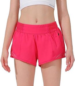 Aurefin Girls Athletic Shorts, Lightweight Running Shorts for Teen Girls Kids Sports Active Short with Zip Pocket and Elastic, Hot Pink, X-Small