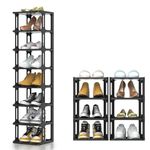 Tall Shoe Rack Front Door Entrance, Free Standing Narrow Shoe Rack Organizer for Entryway, Vertical Stackable Shoe Shelf for Closet Dedroom Dorm Garage, 8 Tier Black Shoe Tower for Small Spaces