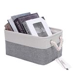 CREADARD Fabric Storage Basket, Foldable Linen Storage Box for Nursery and Home, Collapsible Canvas Shelf Basket for Wardrobe or Bedroom, Grey and White