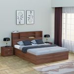 WoodCloud Queen Size Engineered Wood Bed with Headboard & Box Storage - Walnut Finish