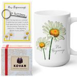 New Beginnings Box Gifts for Women, Daisy White Coffee Mug 15Oz and Keychain, Gifts for New Job, New Home, Leaving Job, Goodbye, Good Luck, Going Away, Farewell Coworker Leaving, Divorce Gifts