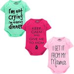 Kidbee Bodysuits 100% Cotton Sleepsuits Jumpsuit Bodysuit With Slogan for Baby Boys & Baby Girls Pack of 3 (Multicolor-3pc-C, 12-18 Months)