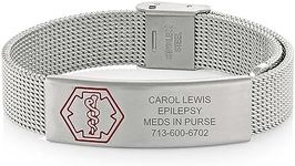 American Medical ID – Sleek Mesh Medical Alert ID Bracelet – Surgical Stainless Steel, Adjustable ID Band Sizing & Clasp, 4 Lines Personalized Engraving Included