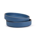 Shay Stackable Ceramic Pasta Bowl Set, 22cm, 2 Pieces, Blue | Matte Finish | Ceramic Pasta Plate | Deep Plate | Ceramic Bowl | Pasta Serving Plate (Stackable Pasta Plate - Blue Rim)