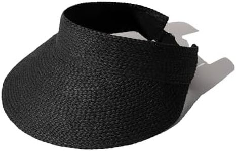 FURTALK Sun Visor Hats for Women Wide Brim Straw Visors Womens Foldable Beach Visors Summer Roll Up Ponytail Beach Hat Black