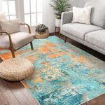 famibay Abstract Colorful Area Rug 4x6 Rug Washable Throw Rugs with Rubber Backing Soft Low Pile Bedroom Carpet Non Slip Neutral Printed Wool Area Rug for Living Room Bedroom Dorm