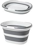 Collapsible Plastic Bucket with Handle 16L, Portable and Space Saving, Multi-Function Cleaning Laundry Basket Outdoor Basin, Elliptic Large Capacity (Gery)