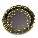 HiPPITY HOP The party collective Black & Gold Foil Polka Dot Disposable Paper Plates, 9 Inch (Pack of 10)