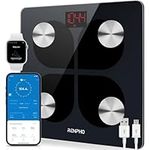 RENPHO Rechargeable Bluetooth Body Fat Scale, Elis 1 Smart Bathroom Digital Weight Scale with Smartphone App, Body Composition Monitor for Body Fat, BMI, Bone Mass, Weight, 396 lbs Black